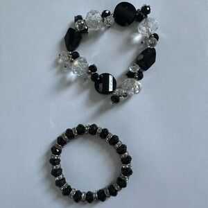 Elegant Black and Silver Beaded Bracelet Set